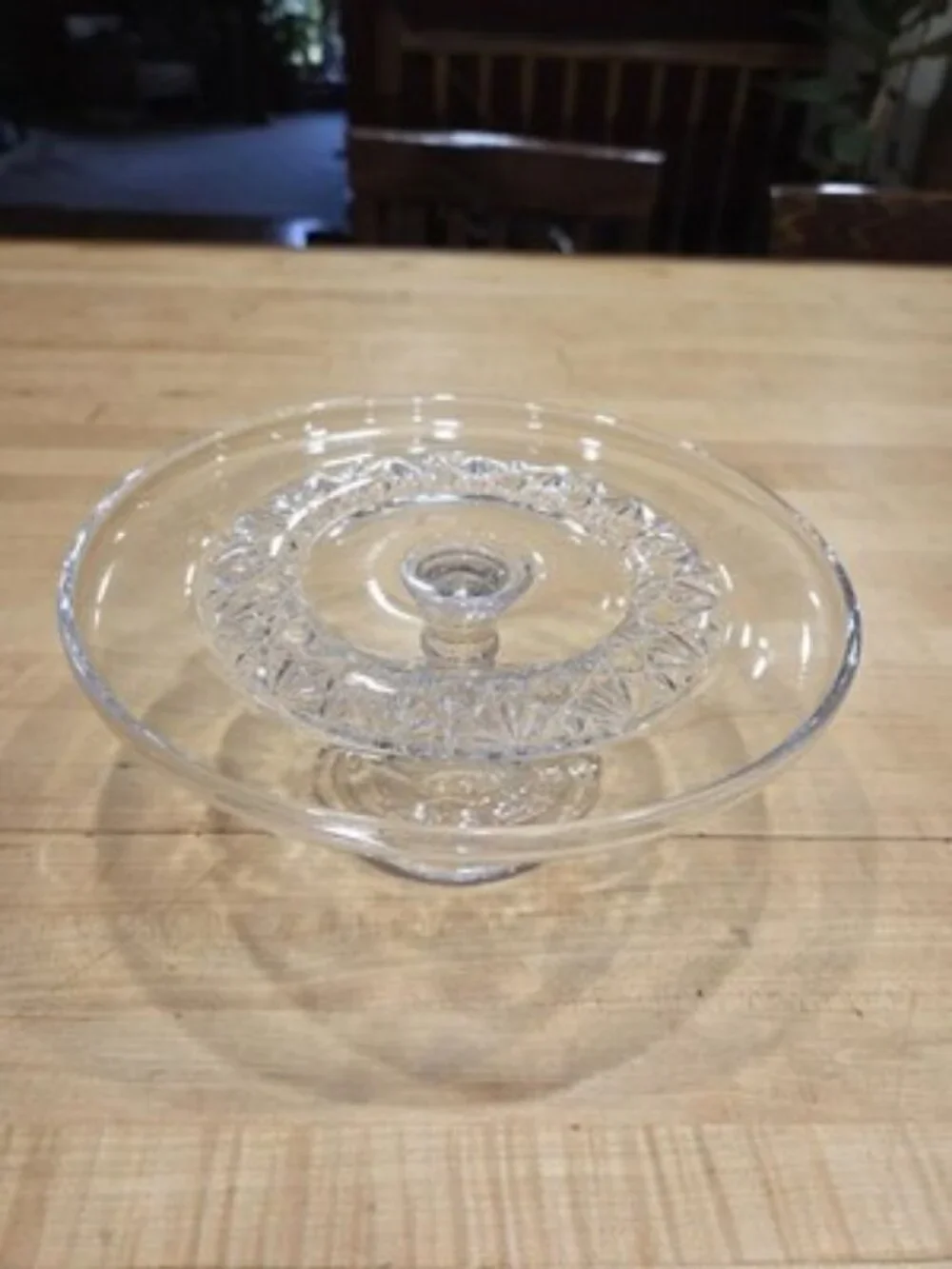 Vintage Clear Pressed Glass Pedestal Cake Stand Starburst 8 inch